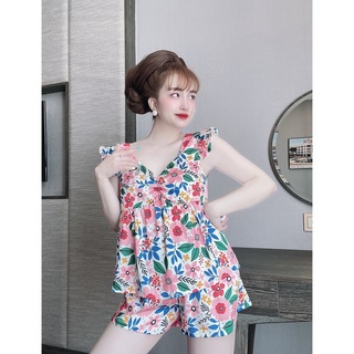 Bộ lụa đùi cánh tiên hoạ tiết cute