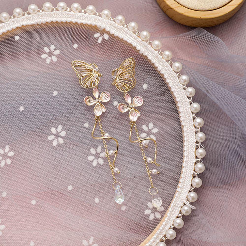 Bông Tai Dây Tua Rua Hình Bướm / Hoa Thời Trang Ngọt Ngào Cho Nữ