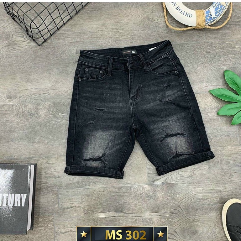 Quần short jean nam màu Đen rách chất vải denim co dãn thoải mái chuẩn form T-fashion 24h  M263