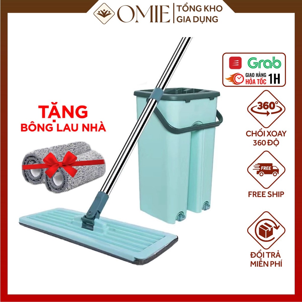 [SIZE TO] Bộ cây lau nhà chổi lau nhà tự vắt 360 độ cao cấp OMIE tặng kèm thùng , 2 bông lau