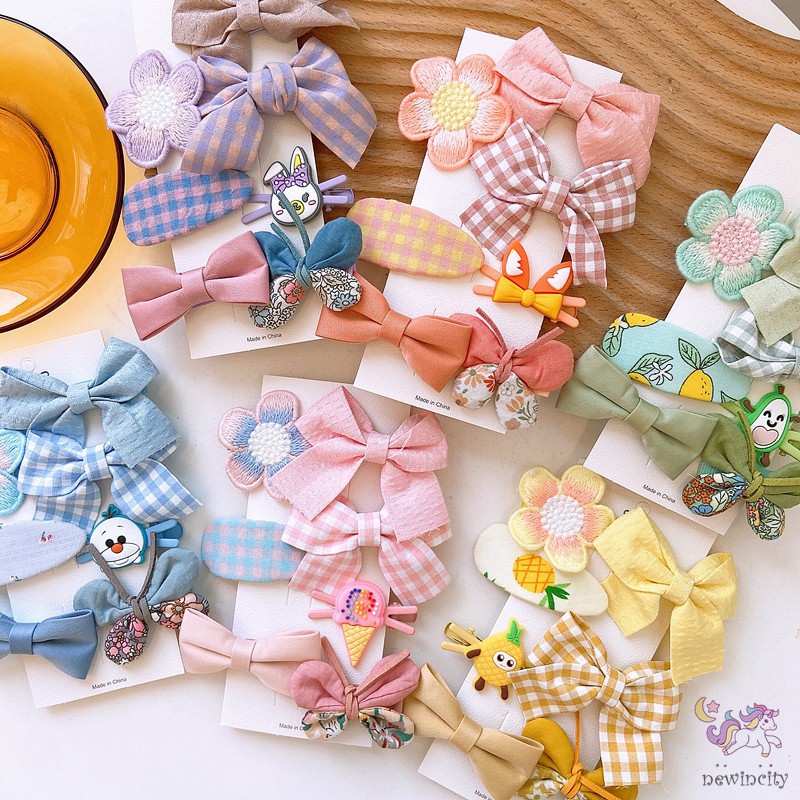 Set Kẹp Tóc Nơ Màu Sắc Ngọt Ngào Phong Cách Hàn Quốc Dành Cho Bé Gái
