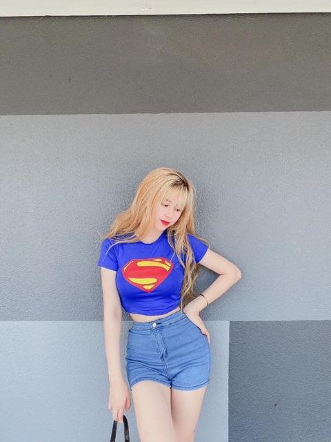 ❤Áo croptop Superman siêu hot hit❤️chất thun lạnh mềm mịn ( Hình Thật 100% ) free size dưới 55kg vừa