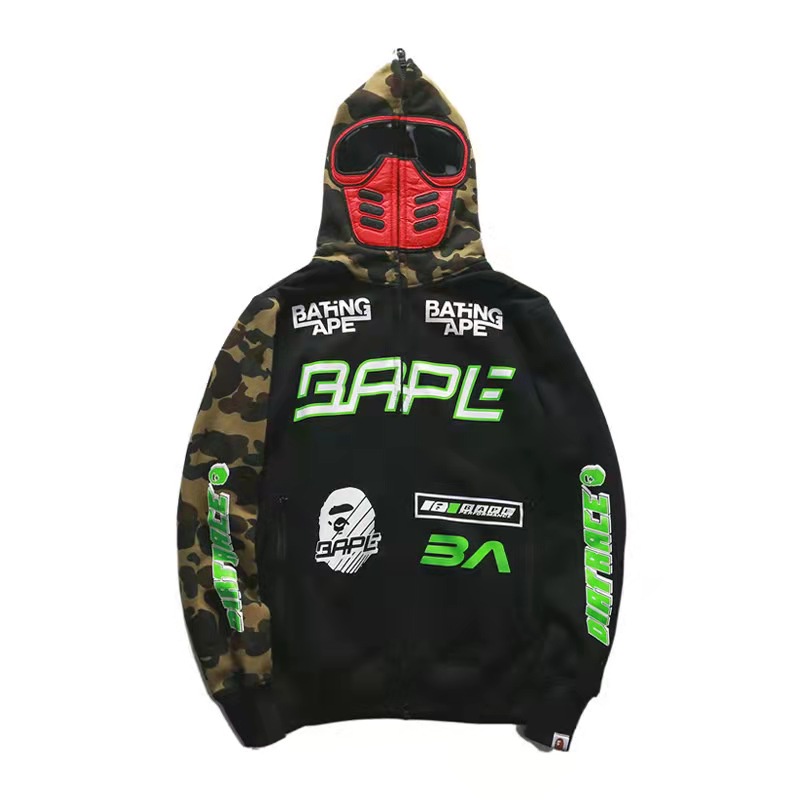 Áo hoodie bape tay dài có khóa kéo họa tiết rằn ri cá mập bape hàng mới cho nam và nữ