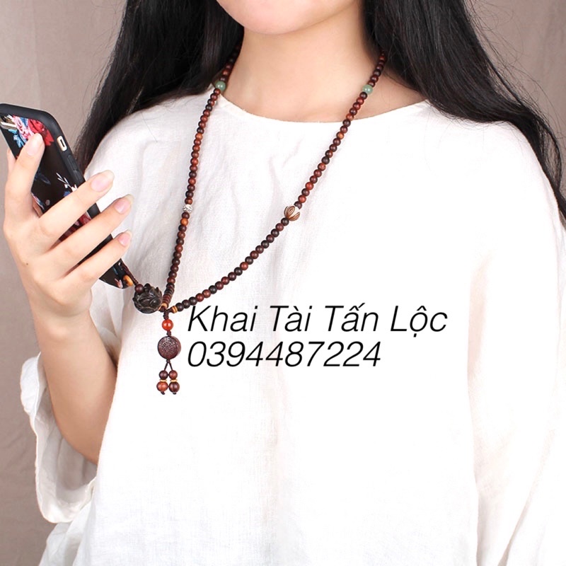 Vòng chuỗi gỗ trắc và Bồ đề hoa sen đeo cổ , đeo tay treo điện thoại