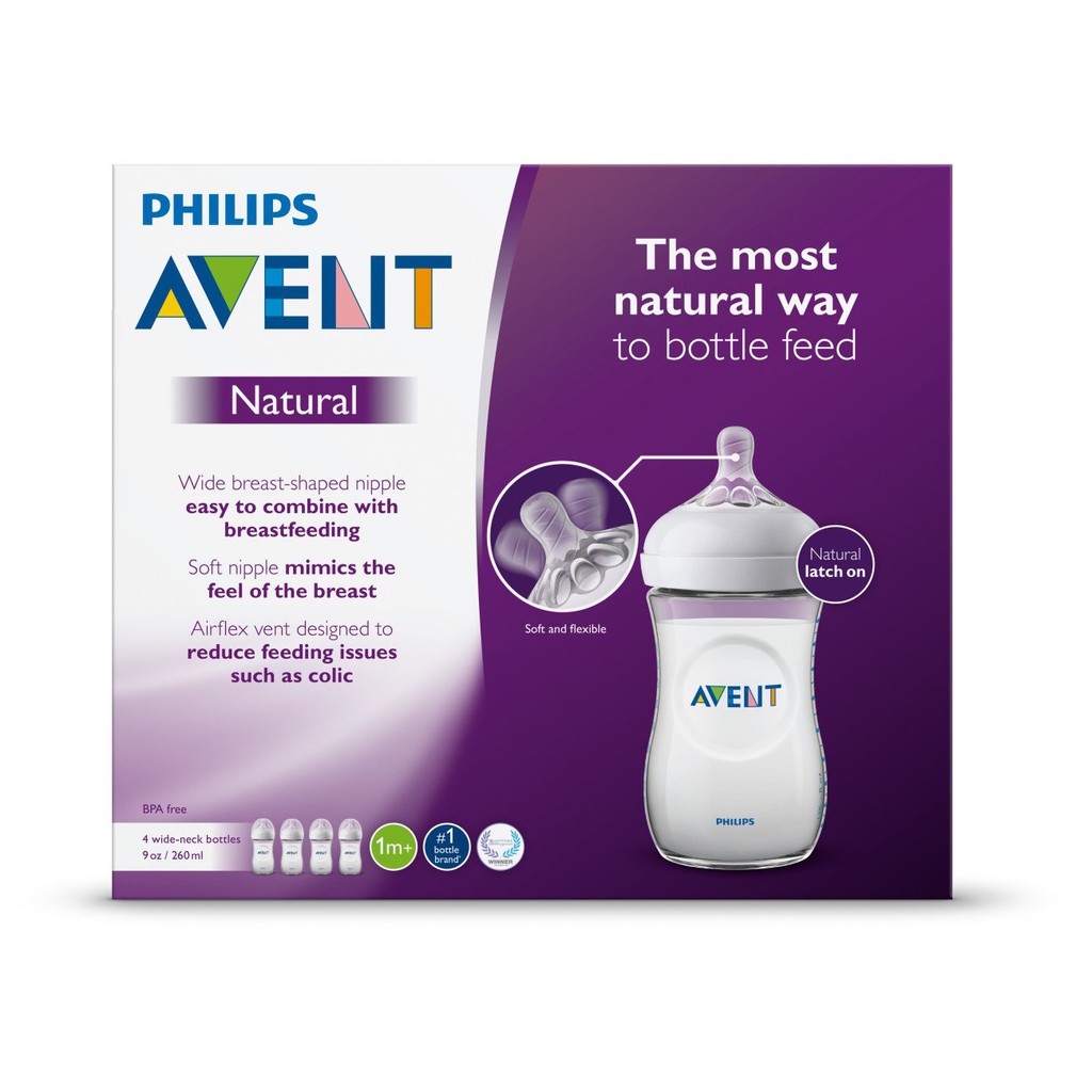 [Được chọn núm] Bình sữa chống đầy hơi Philips Avent Natural 125ml 260ml 330ml