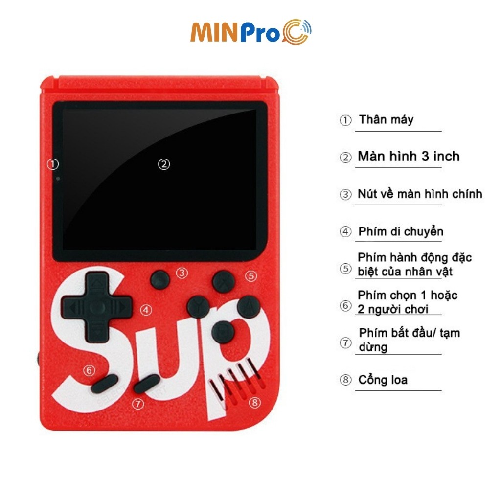 Máy chơi game cầm tay mini SUP hơn 400 trò chơi huyền thoại, chơi game điện tử 4 nút cao cấp giá rẻ - Minpro