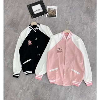 Áo khoác bomber Cúc bấm thêu logo nổi - Chất da cá cực đẹp - Freesize < 60Kg