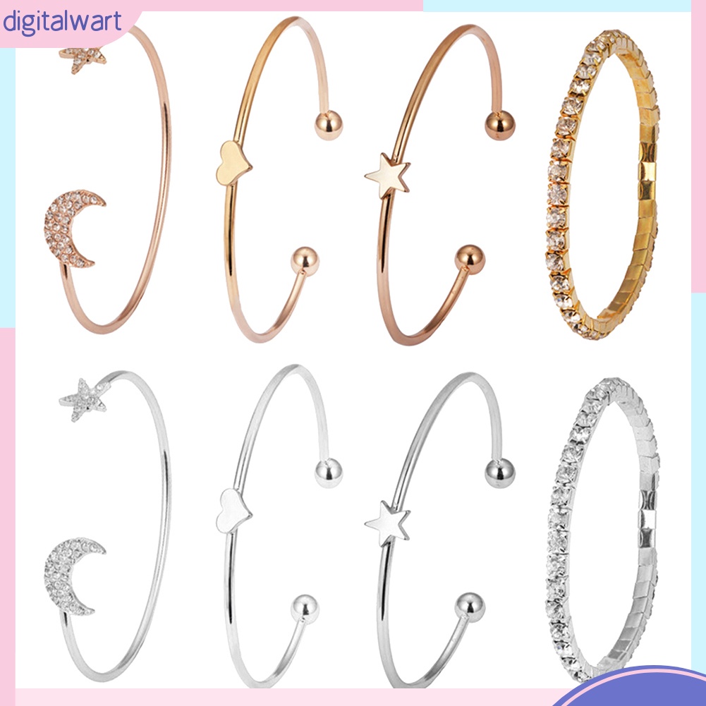 Set 4 Vòng Tay Đính Đá Kiểu Dáng Đơn Giản, Thời Trang Cho Nữ