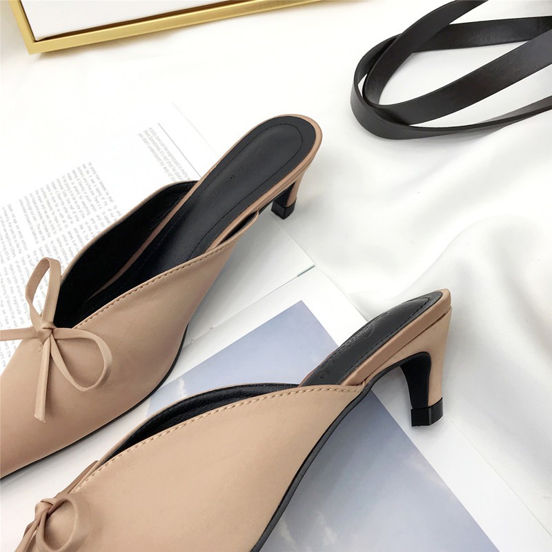 Sục nữ cao gót mũi nhọn chất lụa phi bóng cao 5cm