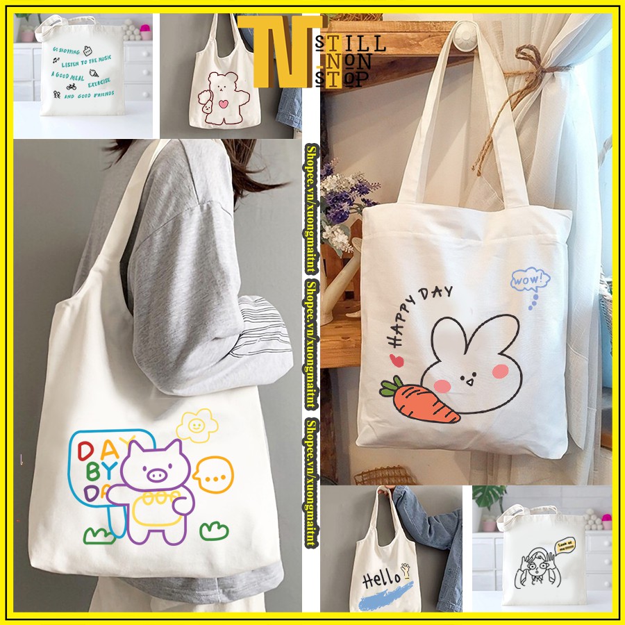Túi Tote Đeo Vai Đeo Chéo Túi Vải Canvas Giá Rẻ Đẹp Đi Học Ulzzang Xuongmaitnt N3