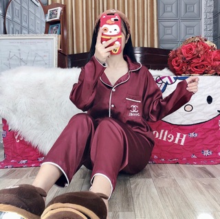 ( Freesize Lụa ) Đồ Bộ Pijama Phi Lụa thiêu - Tay Dài Quần Dài.