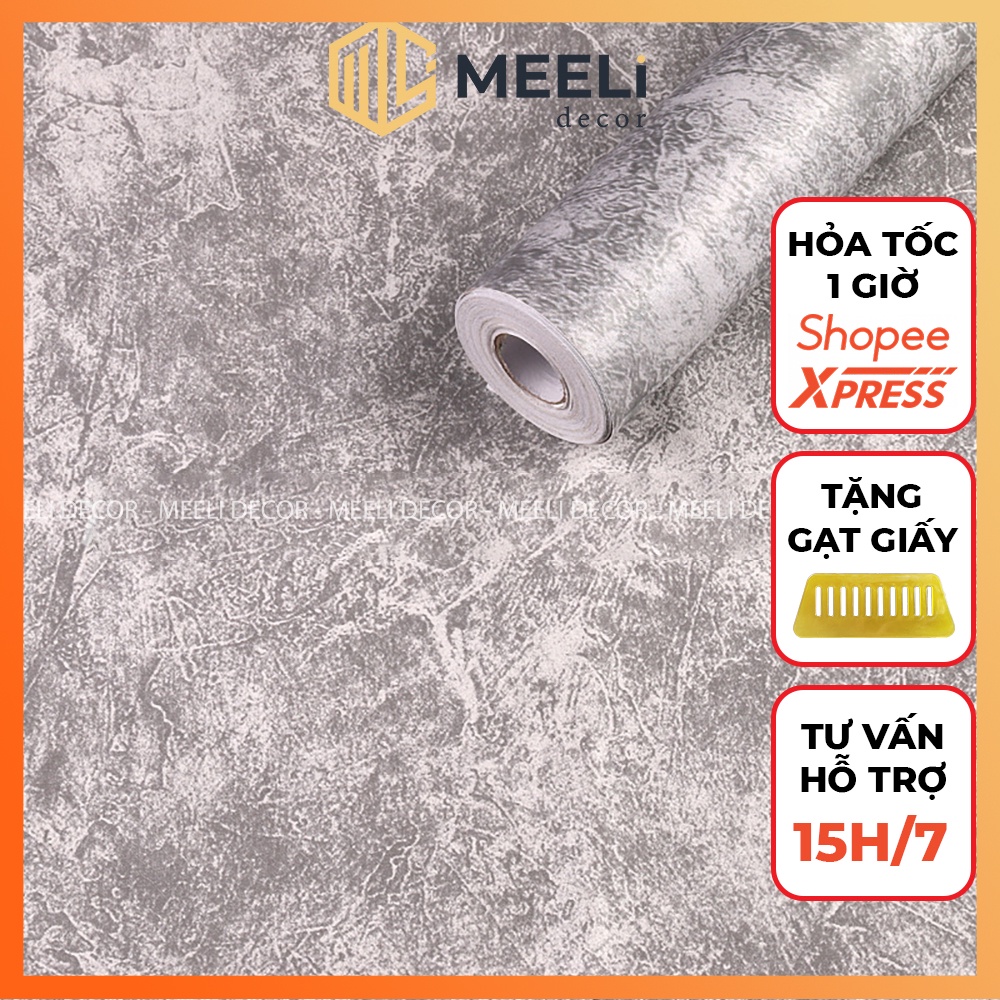 Giấy dán tường xi măng bê tông Meeli Decor decal dán tường phòng ngủ sẵn keo dễ dán, kt 45cm x 10m, ME03