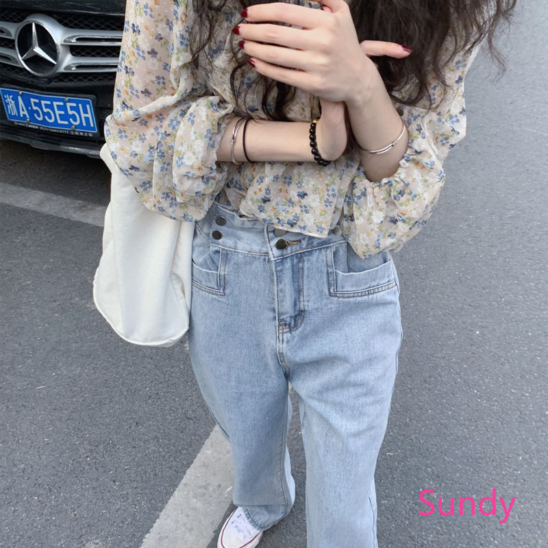 Áo chiffon in hoa phối bèo lá sen thời trang xuân hè cho nữ