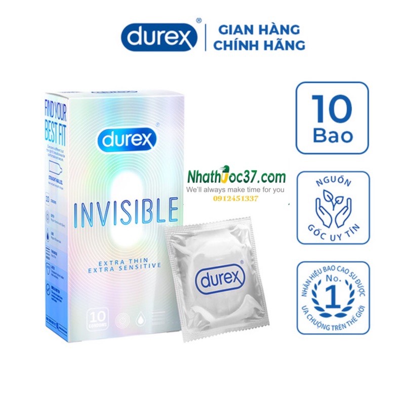 Bao cao su Durex Invisible Extra Thin, Extra Sénitive kích cỡ ôm khít, siêu mỏng, cho cảm giác chân thật