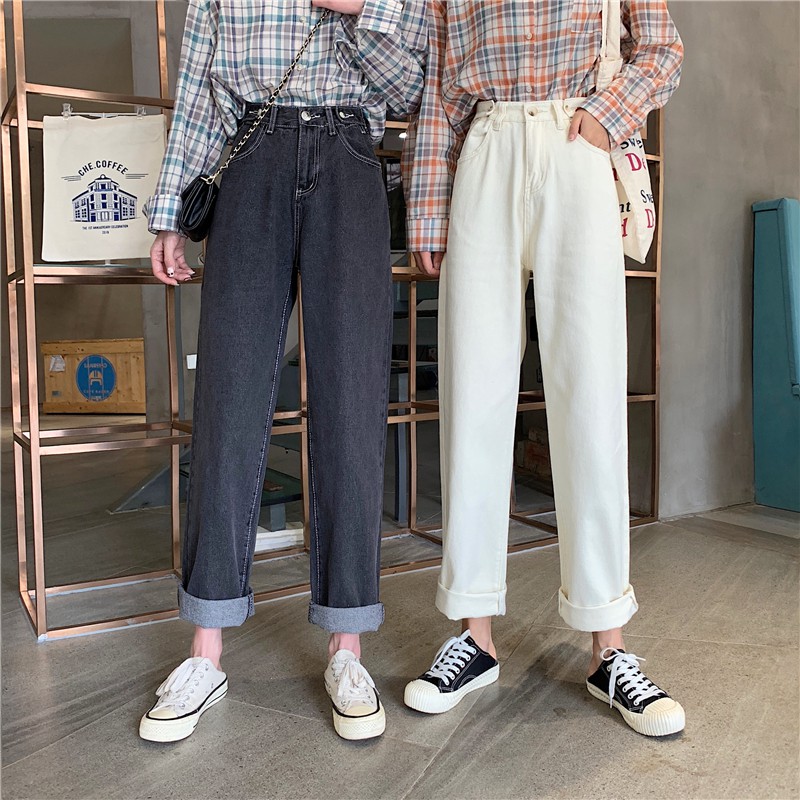 Xiaozhainv Quần jean ống suông lưng cao theo phong cách retro