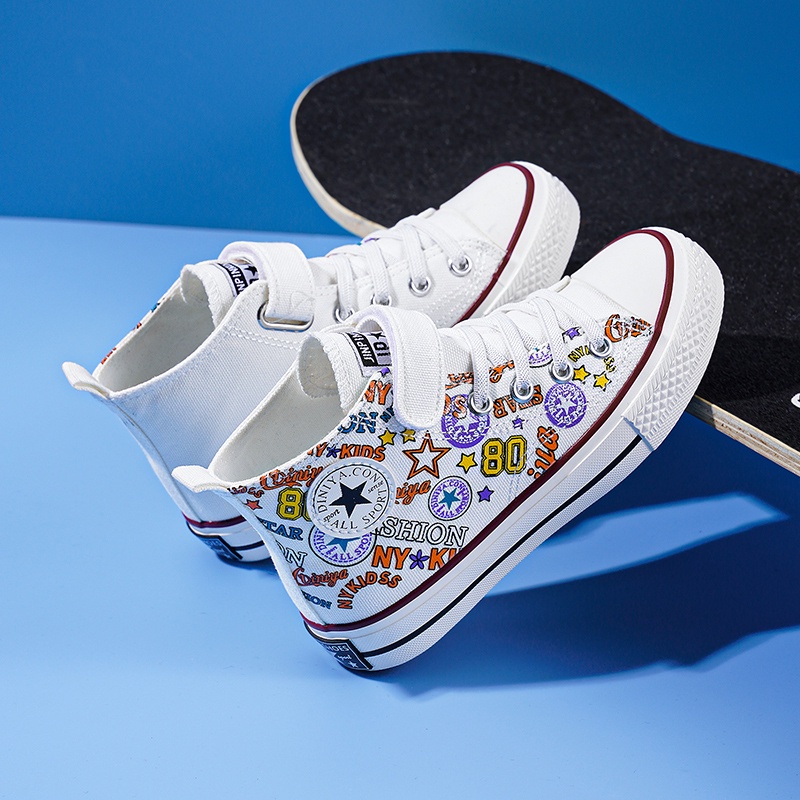 Giày Vải Canvas Cổ Cao Họa Tiết Hoạt Hình Thời Trang Cá Tính Dành Cho Bé Gái 2022