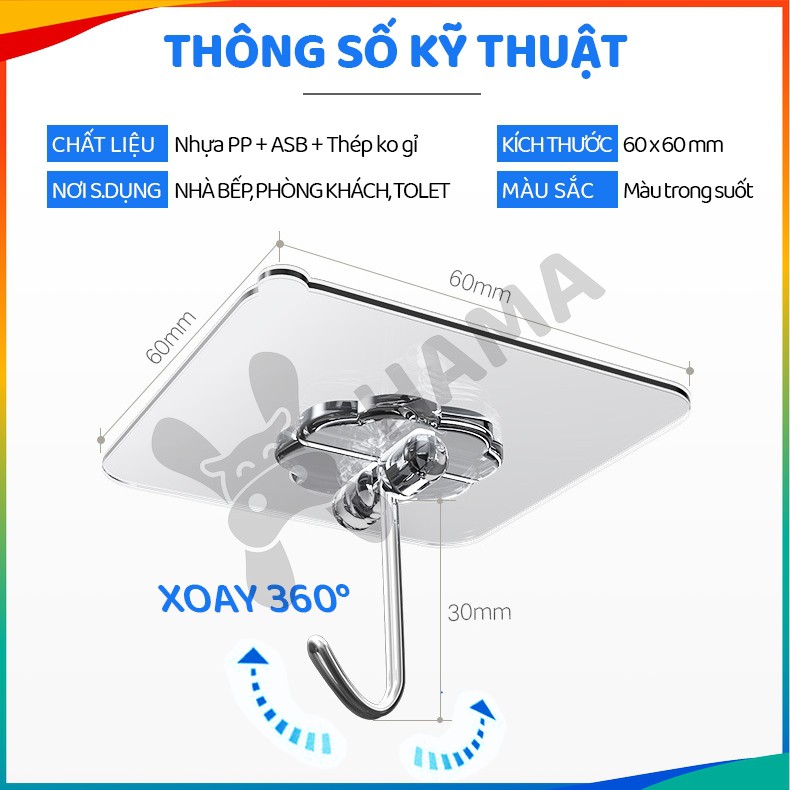 Móc dán tường chịu lực HAMA, siêu dính, siêu chắc, trong suốt, 60❌60 mm | GD_MT_001