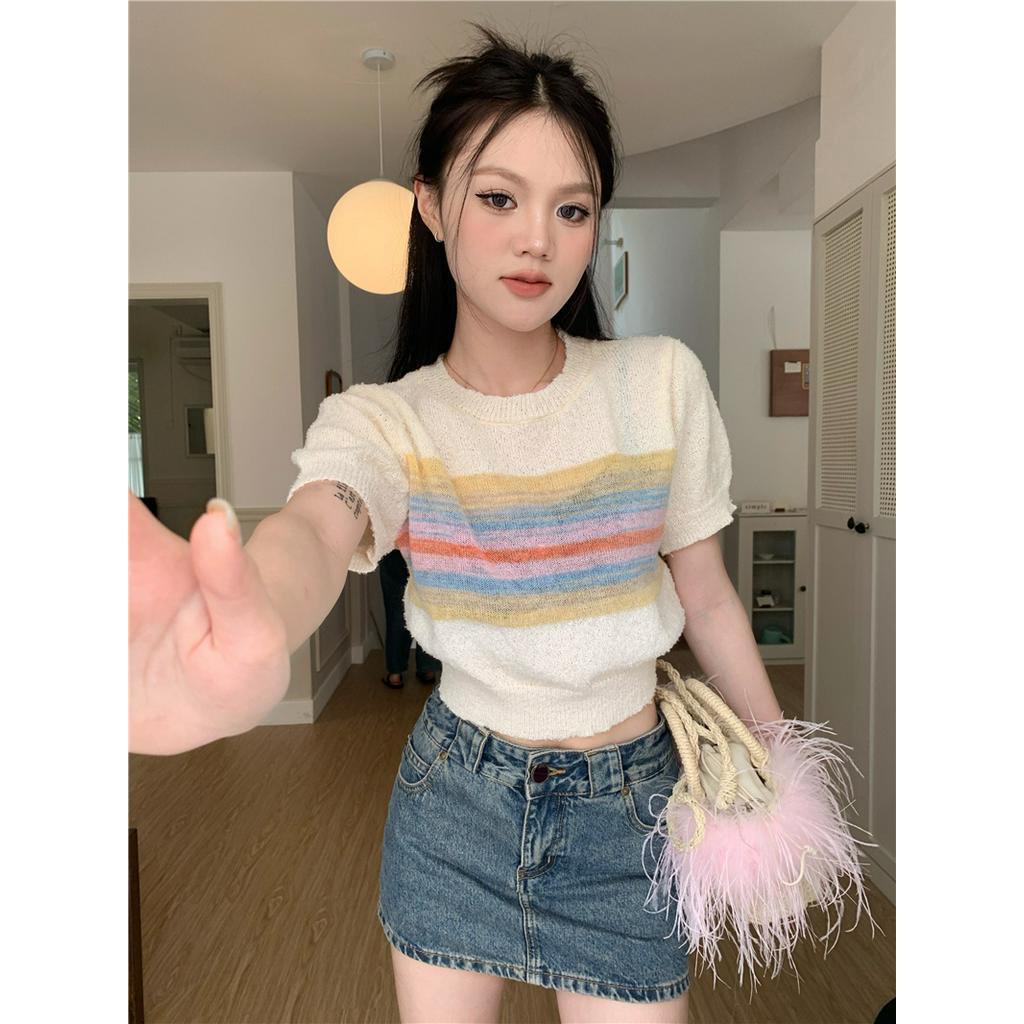 Áo Thun Dệt Kim Sọc Cổ Tròn 64078