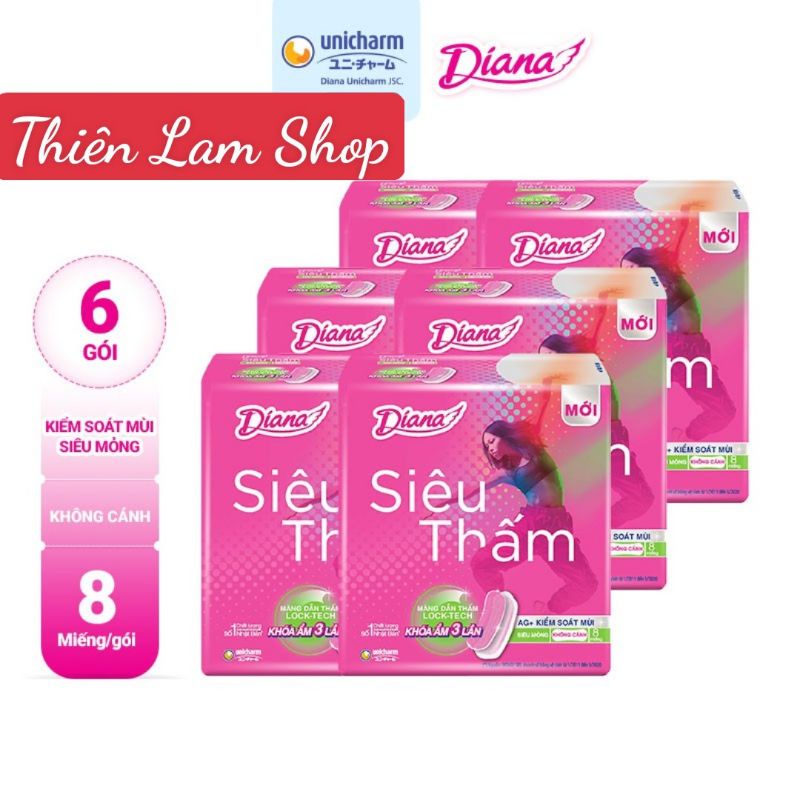 Băng vệ sinh Diana siêu thấm siêu mỏng không cánh (Gói 8 miếng)