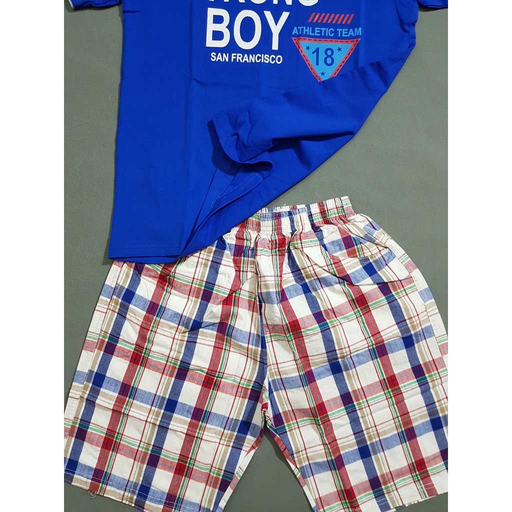 Bộ áo thun cotton quần caro size đại cồ Strong Boy cho bé trai lớn
