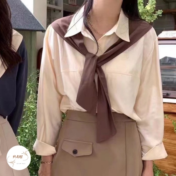Áo Sơ Mi Tay Dài Phối Khăn Choàng Thời Trang Hàn Quốc Cho Nữ | BigBuy360 - bigbuy360.vn