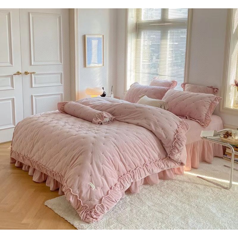 BỘ CHĂN GA GỐI  NỈ NHUNG CAO CẤP GA PHỦ 5 MÓN PHONG CÁCH HÀN QUỐC