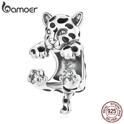 Phụ kiện BAMOER BSC556 bằng bạc 925 hình con báo nhỏ phù hợp làm vòng tay thời trang DIY