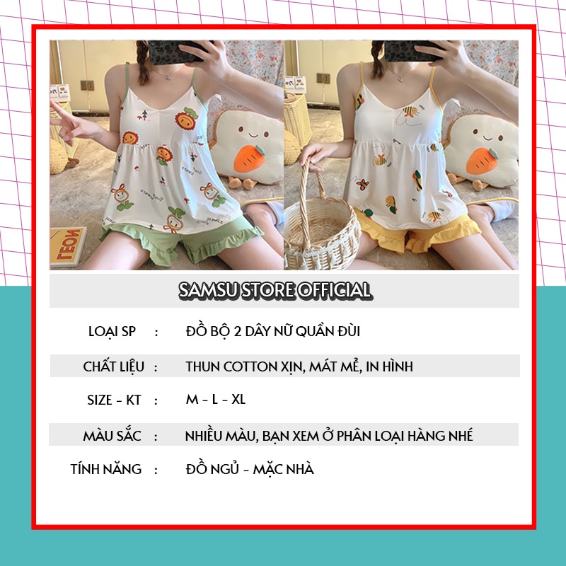 Đồ bộ nữ mặc nhà đồ ngủ nữ mùa hè cotton 2 dây cao cấp SAMSU MT04