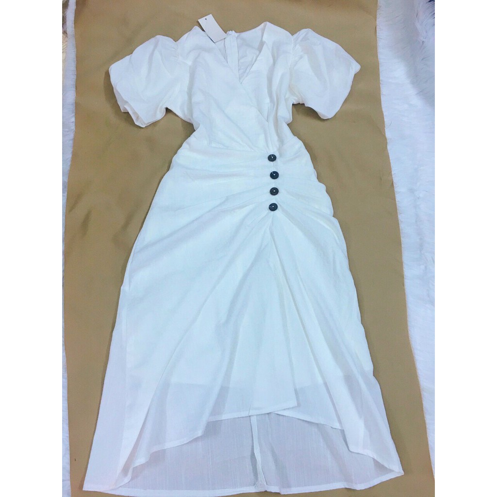 VÁY NỮ MIDI RŨ NÚT CHÉO – ĐẦM TRẮNG, ĐỎ, XANH – DỰ TIỆC CỔ VUÔNG TAY PHỒNG – GD088 | BigBuy360 - bigbuy360.vn