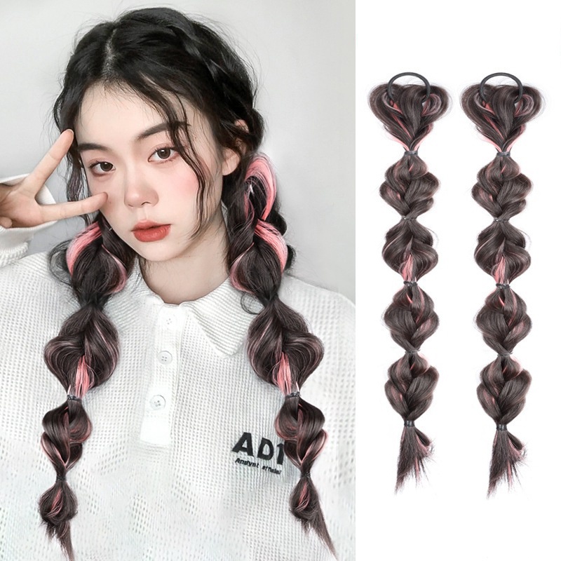 Tóc Giả Thắt Bím Thời Trang Hàn Quốc Cho Nữ  Lụa Bện Xương Cá Thấp 2PCS