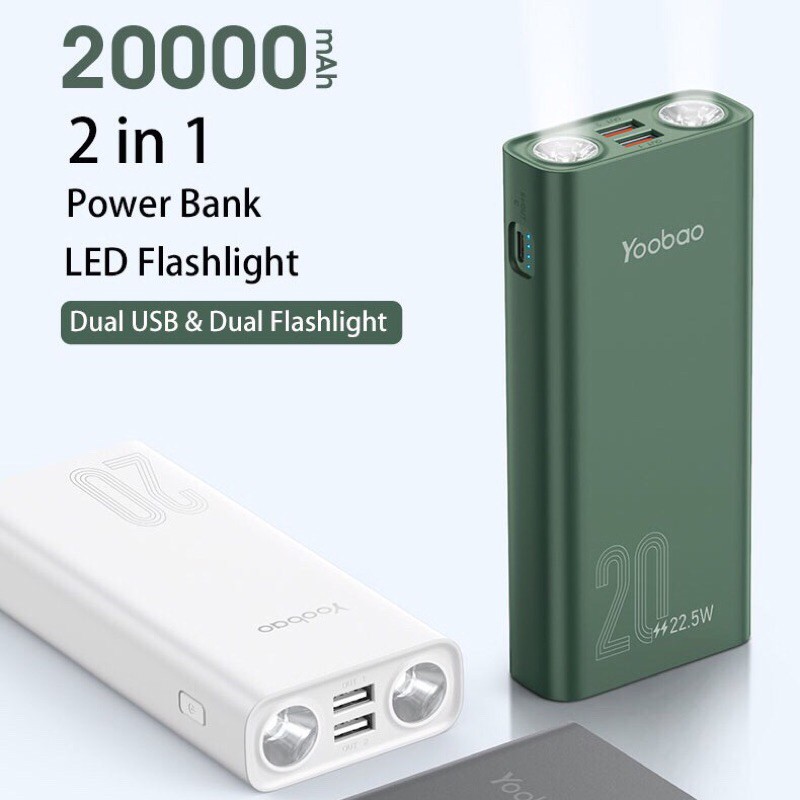 Pin Sạc Dự Phòng Yoobao L20 20000mAh Tích Hợp 2 Đèn LED Siêu Sáng Chính Hãng