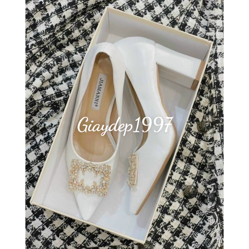 Giày cao gót gót kín đính đá 7p sang chảnh êm chân chắc chắn hot new mã SK