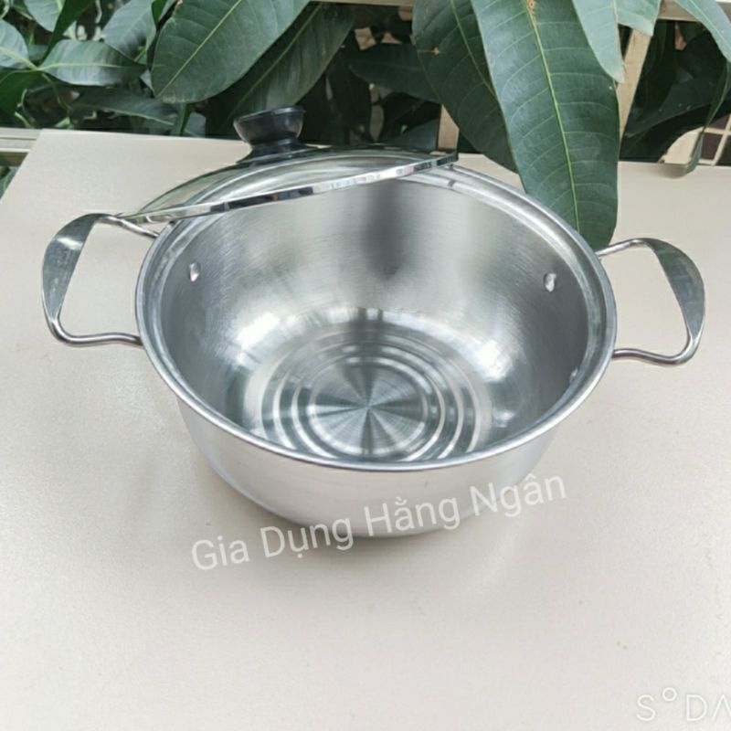 Nồi inox dùng bếp từ , bếp ga nắp kính - Đường kính nồi 20cm