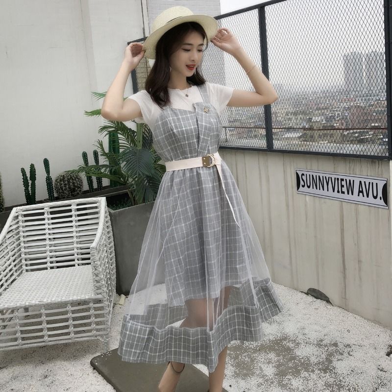 Set 2 món gồm áo ngắn tay và đầm xòe ngọt ngào phong cách Hàn Quốc cho nữ | BigBuy360 - bigbuy360.vn