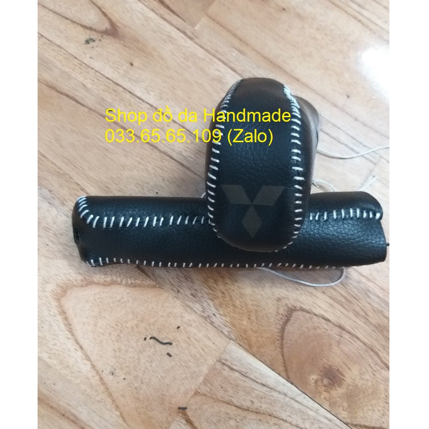 Bọc da cần số phanh tay Mitsubishi Attrage, Mirage, outlander, Triton số tự động da bò, bảo hành 12 tháng