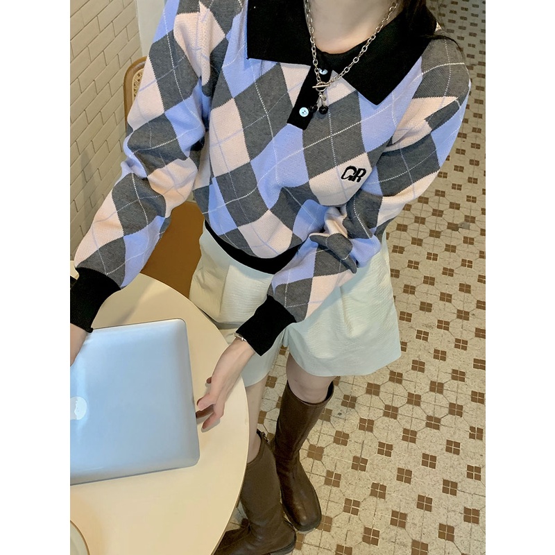 QKOOLE Áo nữ  tay dài cổ bẻ thời trang Hàn Quốc xinh xắn