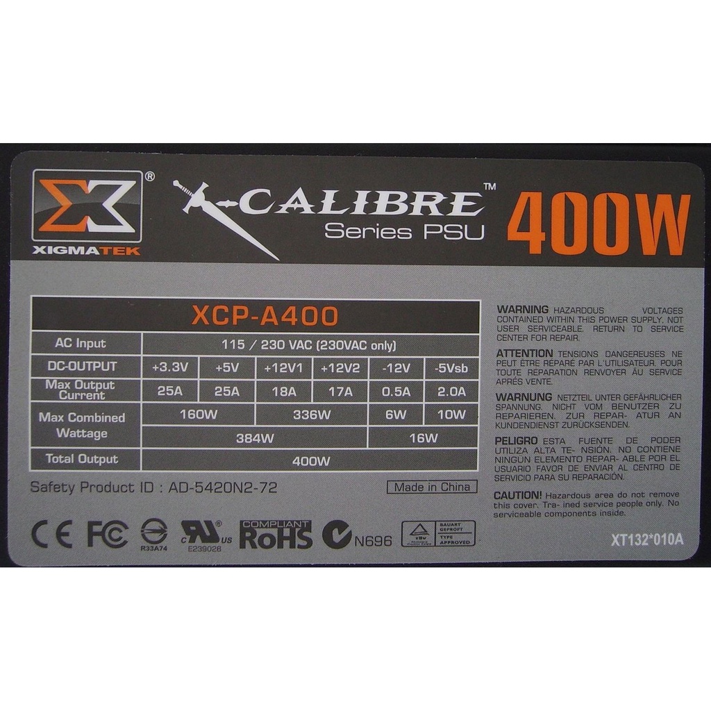 Nguồn máy tính 400w Xigmatek A400 CST có nguồn phụ cho VGA