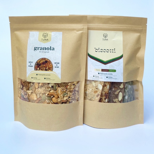 Combo 250g Granola+ Biscotti  Ăn Kiêng- Nguyên Cám, Không Đường.