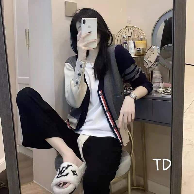 Áo cadigan len kẻ phối màu hàng QCL1