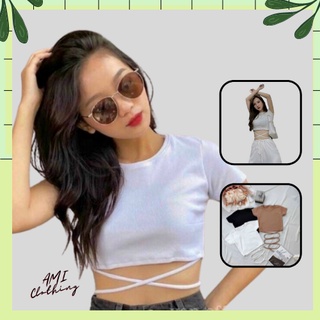 Áo thun croptop phối dây cột eo