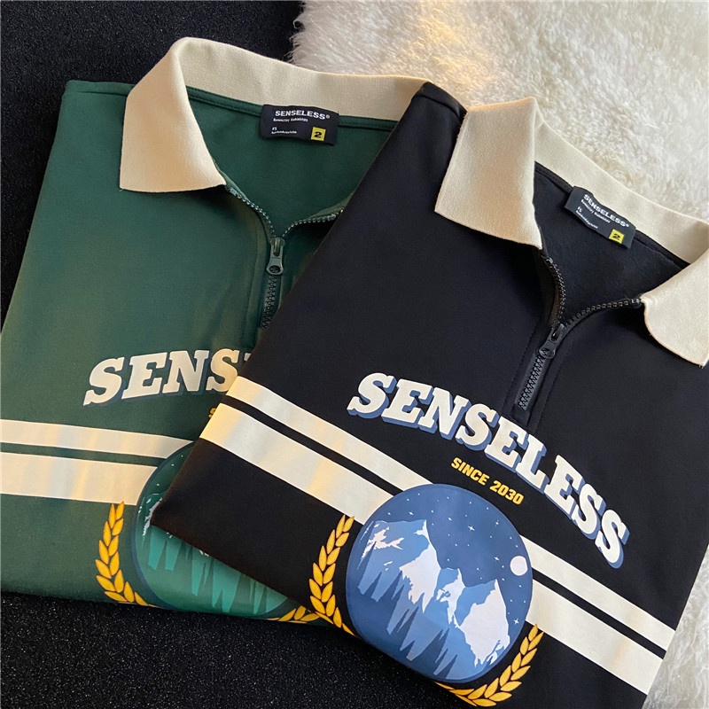 Áo Sweater Dáng Rộng Cổ Polo Phối Khóa Kéo Kiểu Retro Mỹ Thời Trang Mùa Xuân Cho Nữ