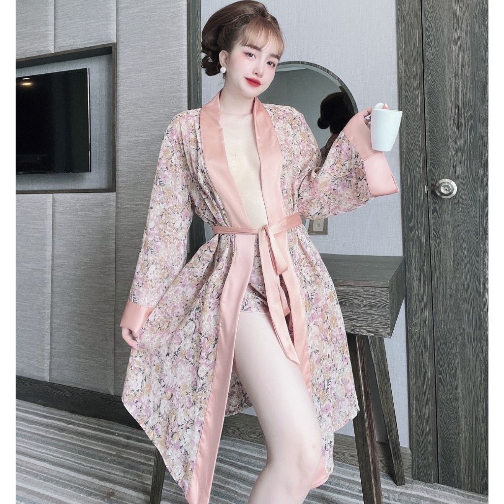 Áo choàng ngủ ❣️FREE SHIP❣️ Áo choàng tay dài tiểu thư vải lụa tơ mềm mượt