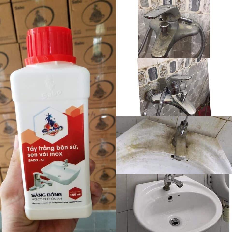 Tẩy bồn ố vàng ố đen, sen vòi inox, gạch men, hiệu quả tức thì, trắng sáng như mới Sabo-Si 1 Lít