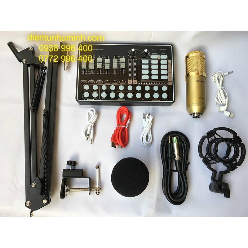 Combo sound card k9 bletooth mic thu âm bm 900 thế hệ mới