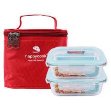 TẶNG KÈM TÚI NHIỆT- khi mua Bộ 2 Hộp thủy tinh Happy Cook Glass HCG-02R( 370ml)