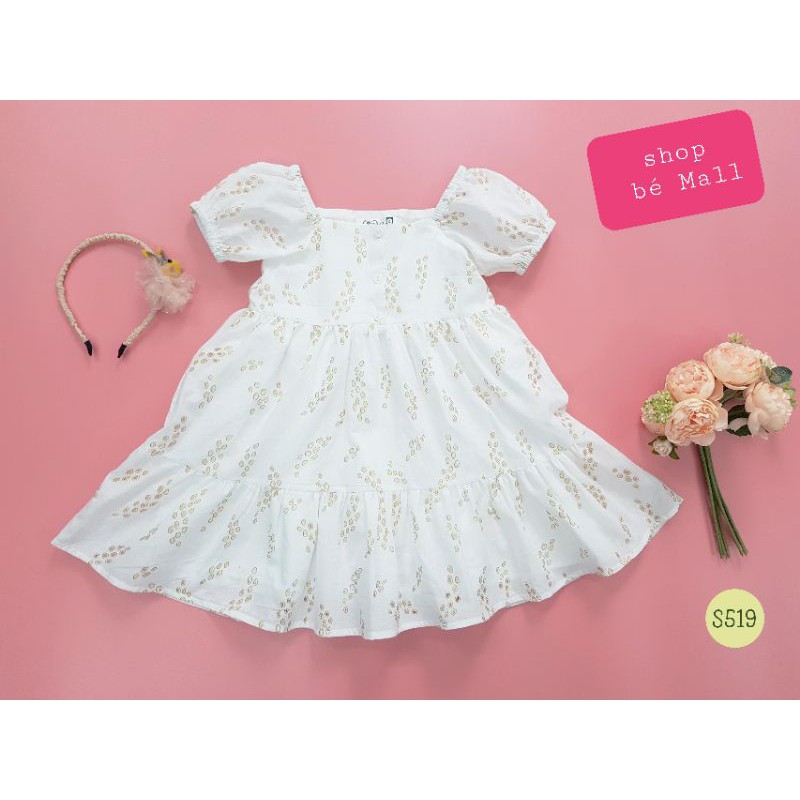Váy Oli River trắng ren hai lớp phủ ánh vàng cho bé - S519