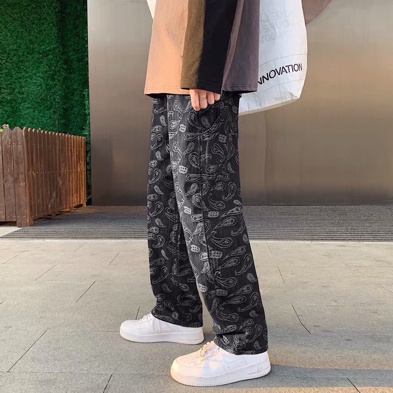 Quần bò jeans ống rộng Pandana hoạ tiết hoa điều Ulzzang siêu chất ❤️