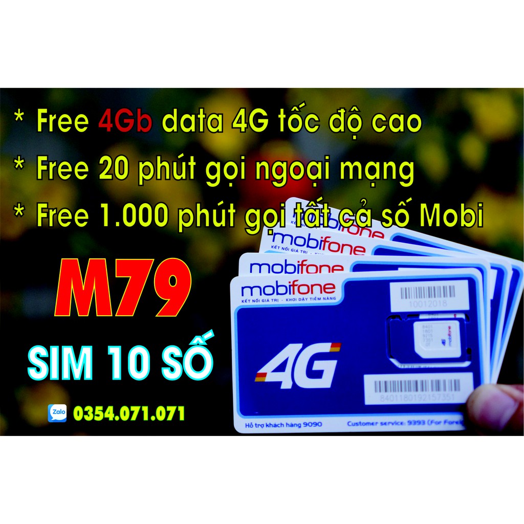 Sim Mobi - Free 4Gb + free 20 phút ngoại mạng + free 1.000 phút gọi Mobifone