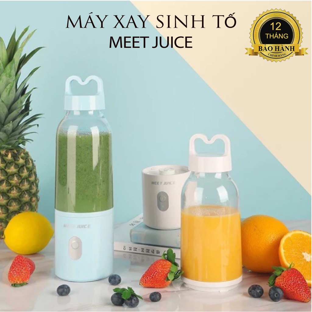 Máy xay sinh tố mini cầm tay Meet Juice 500ml 4 lưỡi dao hàng cao cấp xay tất cả các loại trái cấy