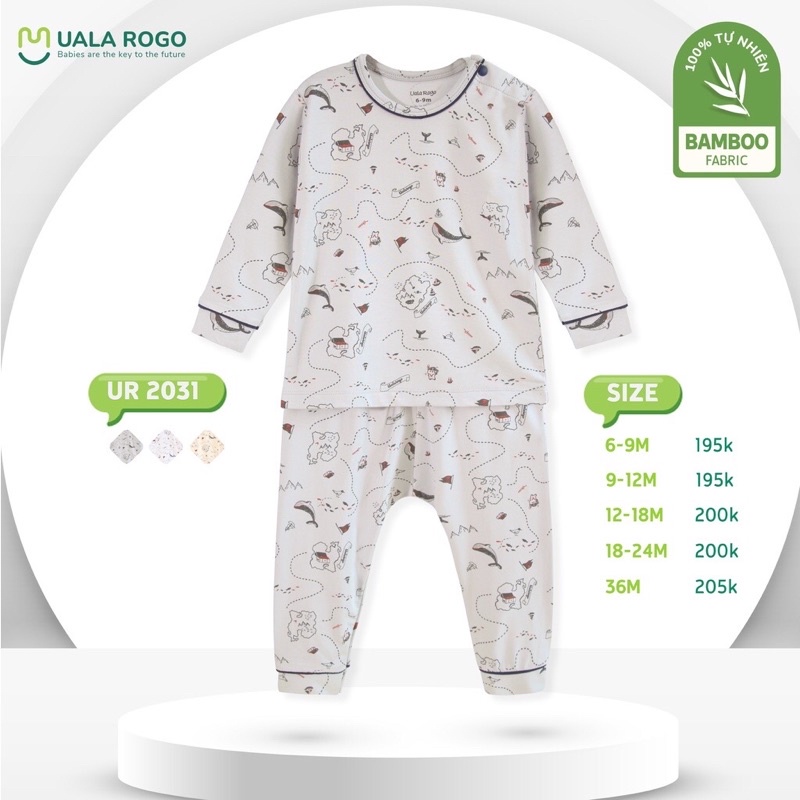 UR2031 Bộ dài tay cài vai Uala Rogo bamboo họa tiết (9-36M)